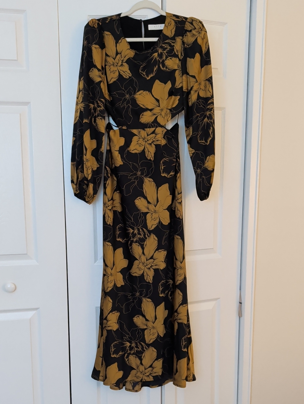 Astr Black Maxi Dress with Mustard Floral Print